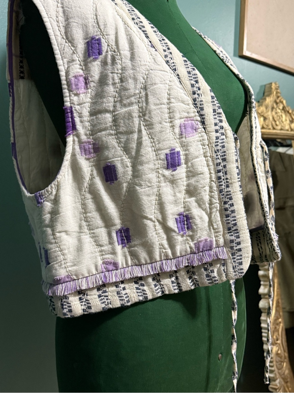 Zara cotton/linen quilted tie front vest - Picture 4 of 6